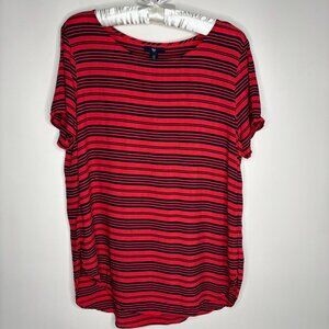 GAP Orange & Navy Striped Top Women's Medium Soft Lightweight Split Hem